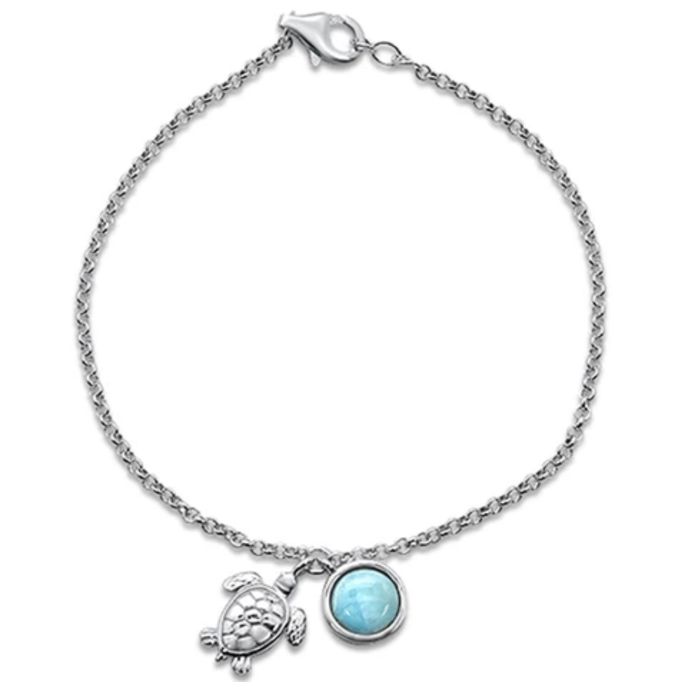 natural larimar turtle.925 sterling silver bracele